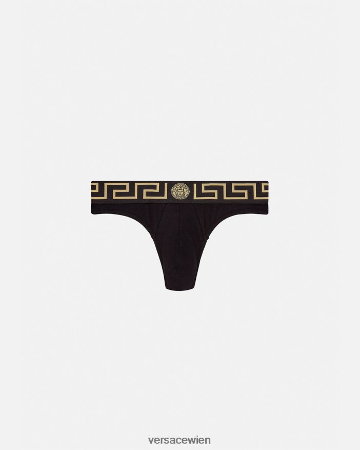 Schwarz Tanga mit Greca-Bordüre Versace Männer Unterwäsche und Strandbekleidung 8N4XJD1770
