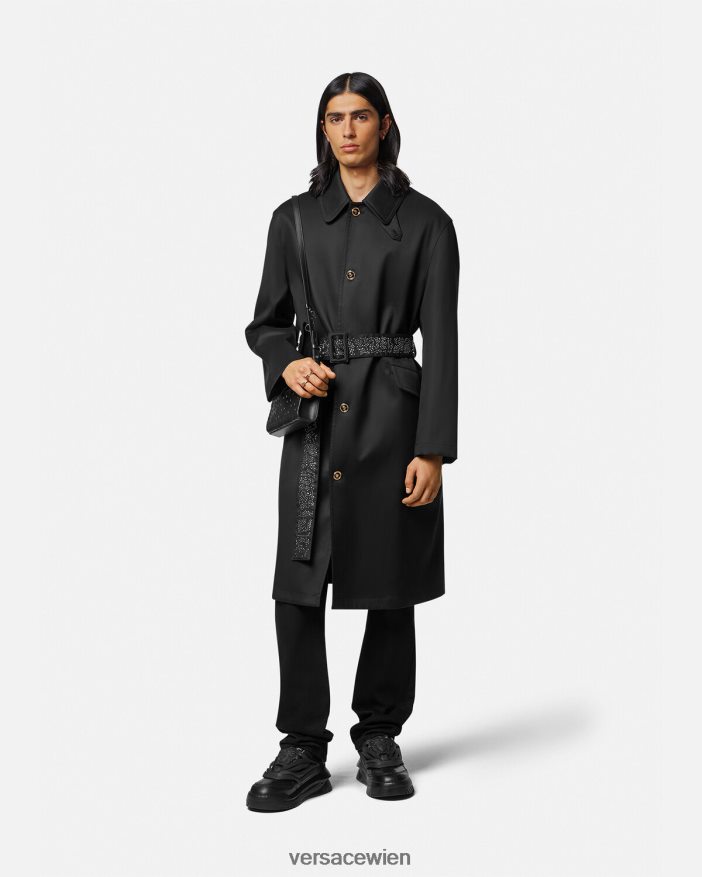 Schwarz Trenchcoat mit Nieten Versace Männer Kleidung 8N4XJD1254