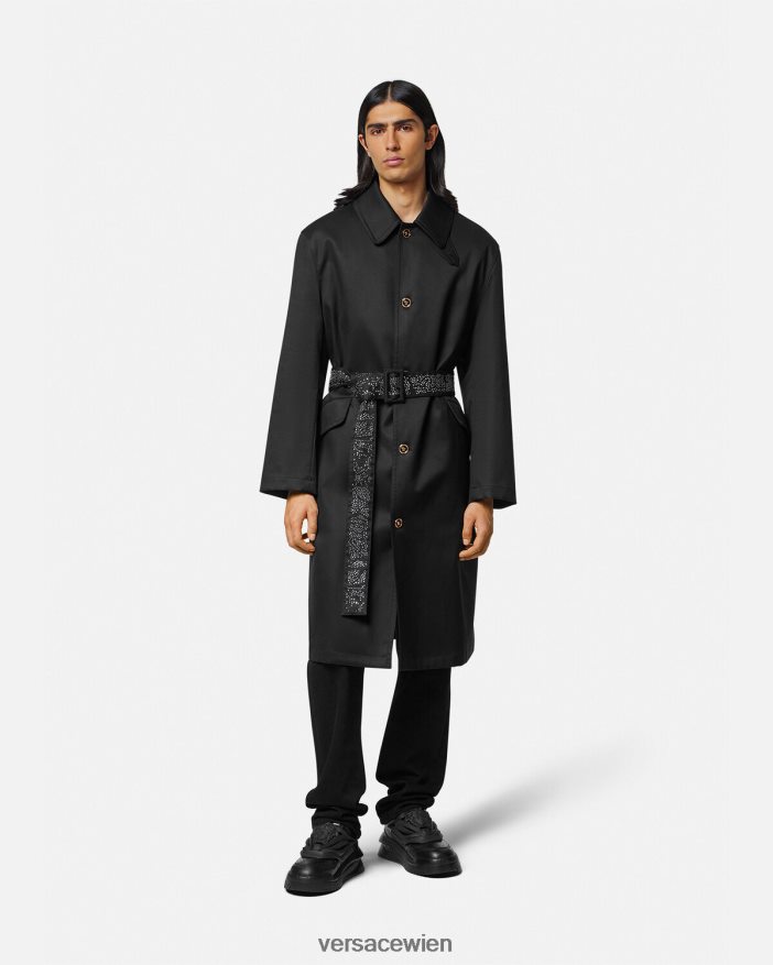 Schwarz Trenchcoat mit Nieten Versace Männer Kleidung 8N4XJD1254