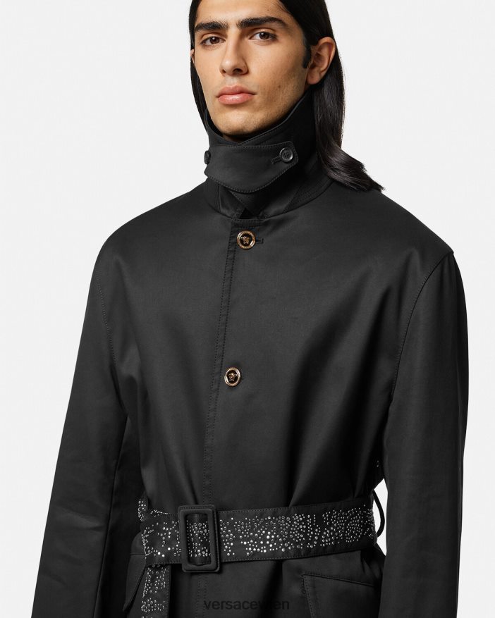 Schwarz Trenchcoat mit Nieten Versace Männer Kleidung 8N4XJD1254