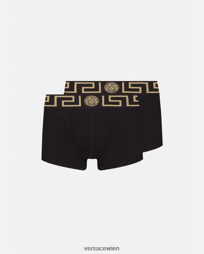 Schwarz Unterhosen mit Greca-Bordüre im 2er-Pack Versace Männer Unterwäsche und Strandbekleidung 8N4XJD1753