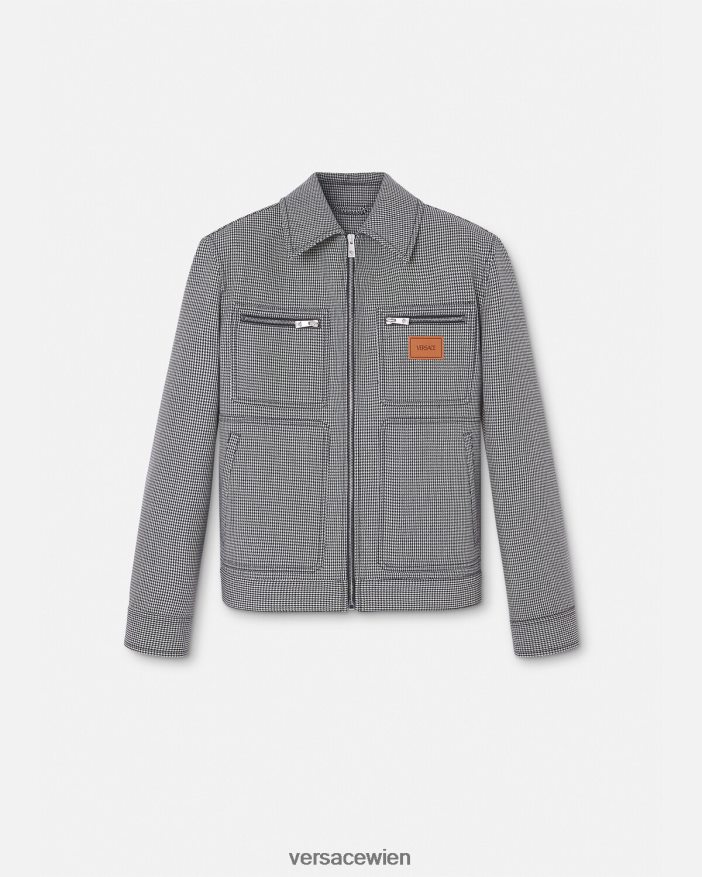 Schwarz-Weiss Blousonjacke mit Hahnentritt-Reißverschluss Versace Männer Kleidung 8N4XJD1259