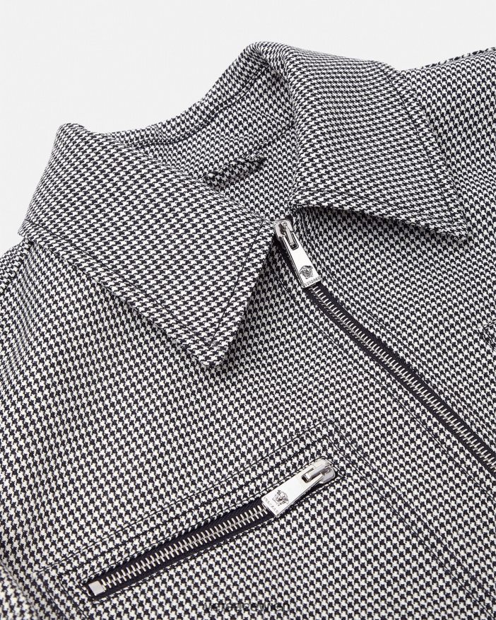 Schwarz-Weiss Blousonjacke mit Hahnentritt-Reißverschluss Versace Männer Kleidung 8N4XJD1259