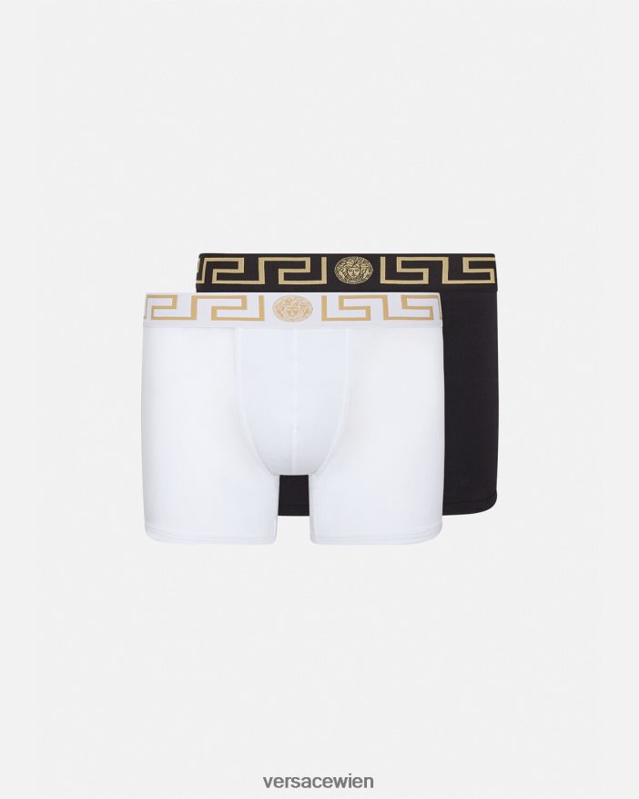 Schwarz-Weiss Lange Unterhosen mit Greca-Bordüre 2er-Pack Versace Männer Unterwäsche und Strandbekleidung 8N4XJD1763
