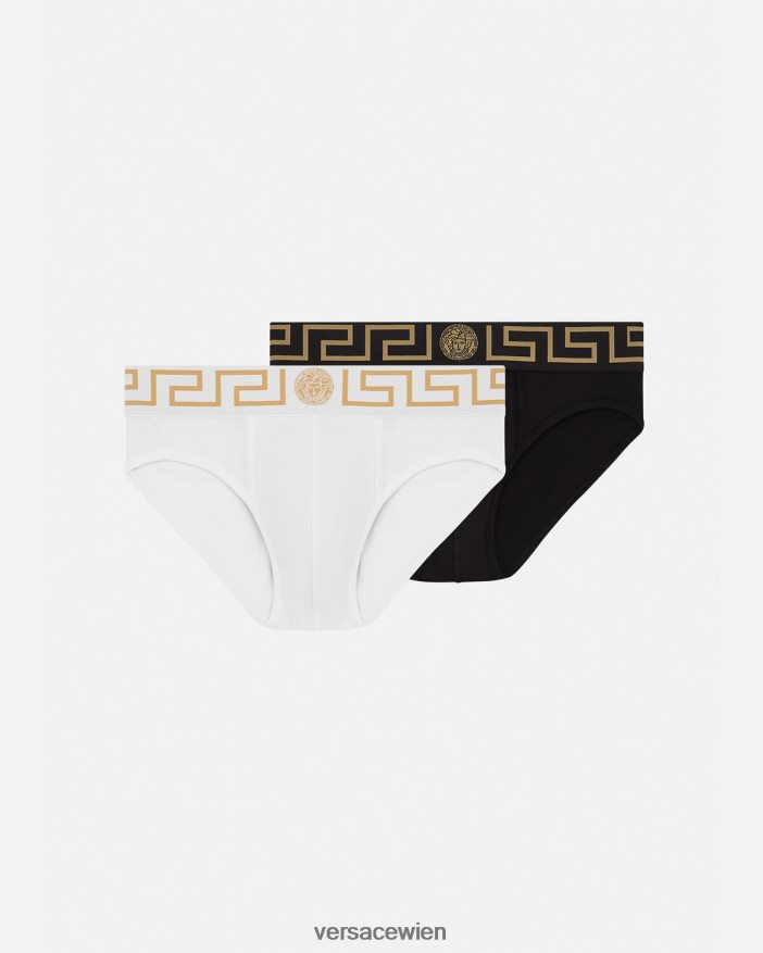 Schwarz-Weiss Slips mit Greca-Bordüre im 2er-Pack Versace Männer Unterwäsche und Strandbekleidung 8N4XJD1781