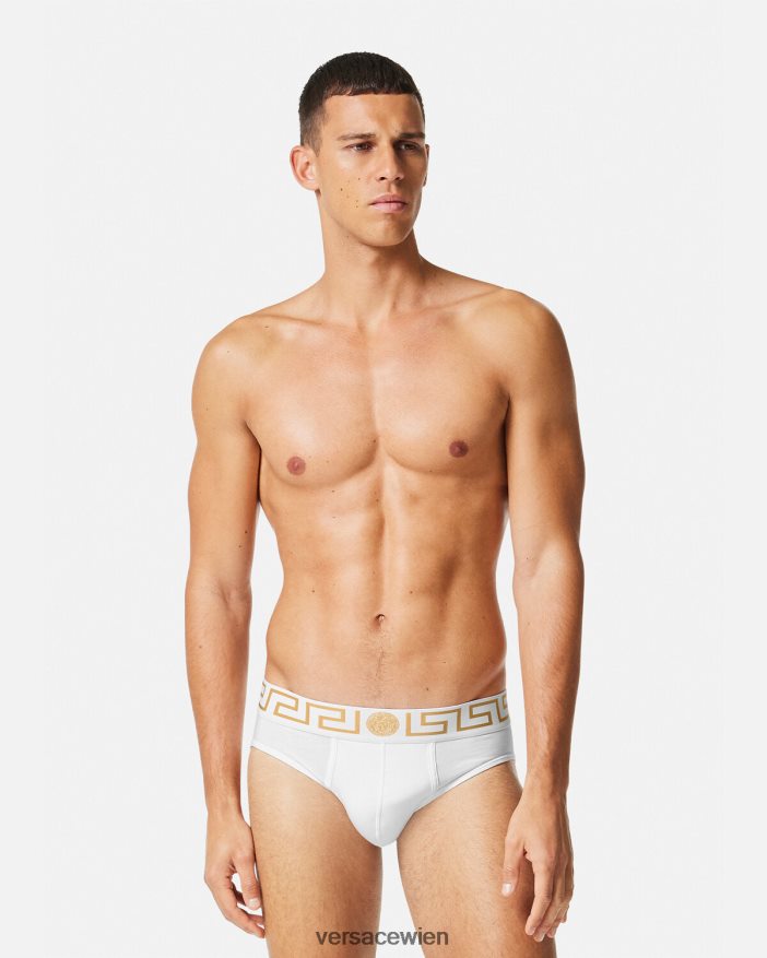 Schwarz-Weiss Slips mit Greca-Bordüre im 2er-Pack Versace Männer Unterwäsche und Strandbekleidung 8N4XJD1781