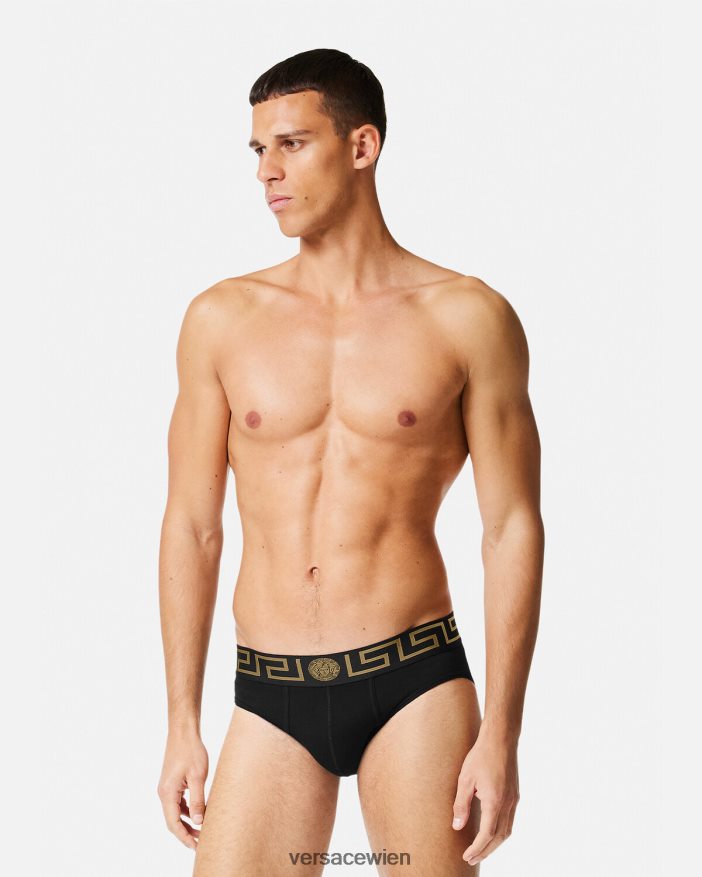 Schwarz-Weiss Slips mit Greca-Bordüre im 2er-Pack Versace Männer Unterwäsche und Strandbekleidung 8N4XJD1781