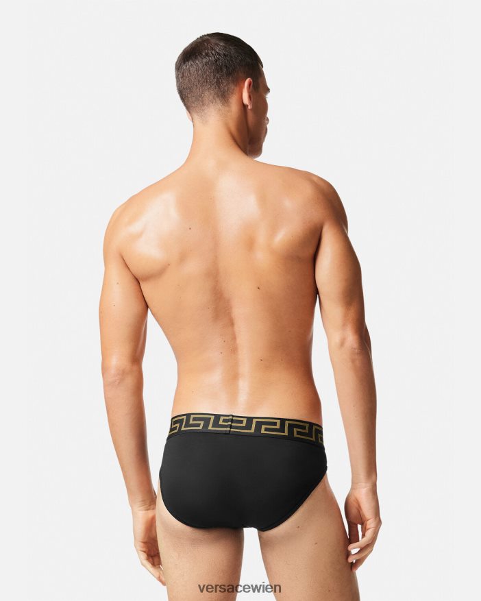 Schwarz-Weiss Slips mit Greca-Bordüre im 2er-Pack Versace Männer Unterwäsche und Strandbekleidung 8N4XJD1781