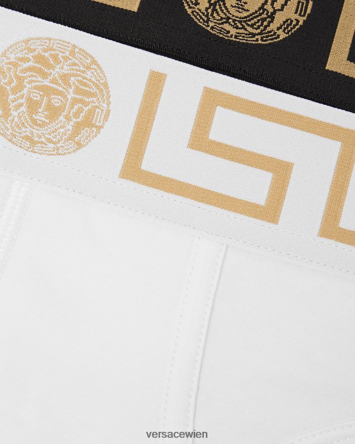 Schwarz-Weiss Slips mit Greca-Bordüre im 2er-Pack Versace Männer Unterwäsche und Strandbekleidung 8N4XJD1781