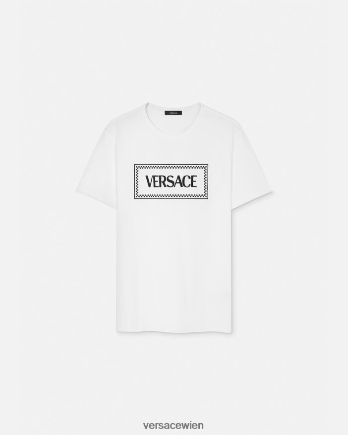 Schwarz-Weiss T-Shirt mit aufgesticktem Logo Versace Frauen Kleidung 8N4XJD136