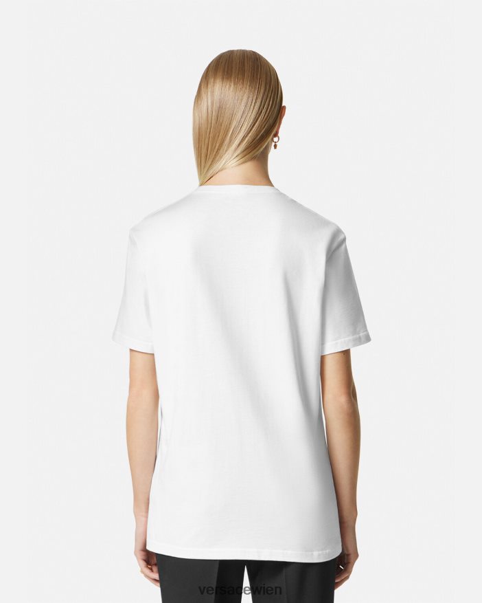 Schwarz-Weiss T-Shirt mit aufgesticktem Logo Versace Frauen Kleidung 8N4XJD136