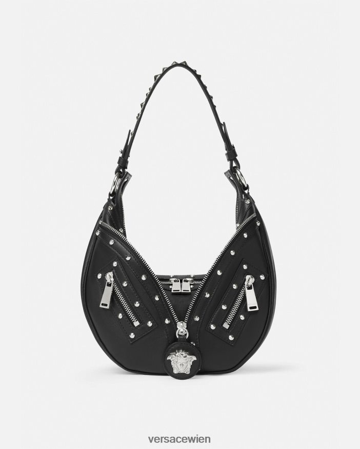Schwarz Wiederholen Sie die kleine Hobo-Tasche Versace Frauen Taschen 8N4XJD283