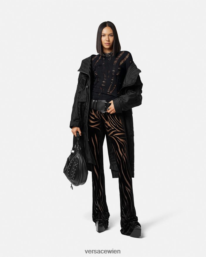 Schwarz Zebra-Samthose Versace Frauen Kleidung 8N4XJD222