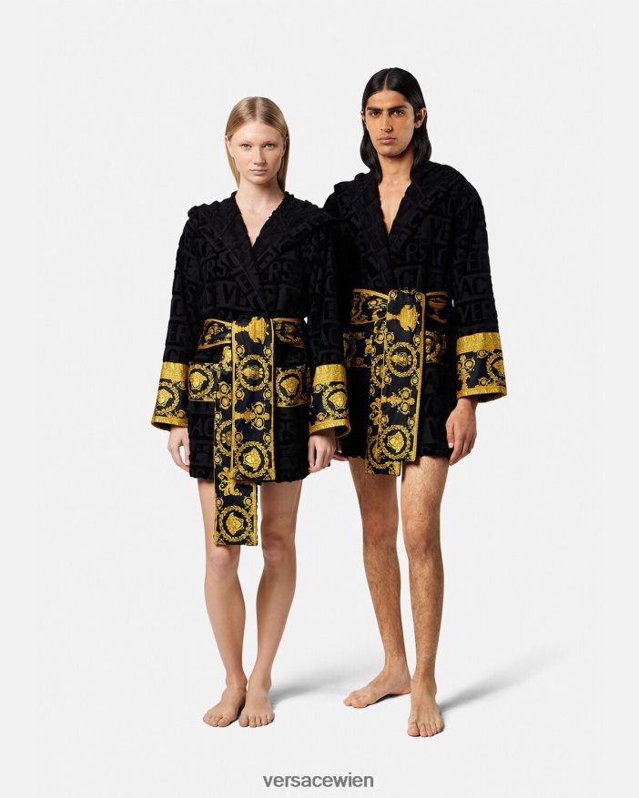 Schwarz allover kurzer Bademantel Versace Frauen Unterwäsche und Strandbekleidung 8N4XJD1083