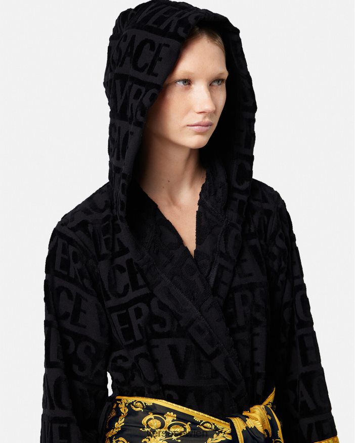 Schwarz allover kurzer Bademantel Versace Frauen Unterwäsche und Strandbekleidung 8N4XJD1083