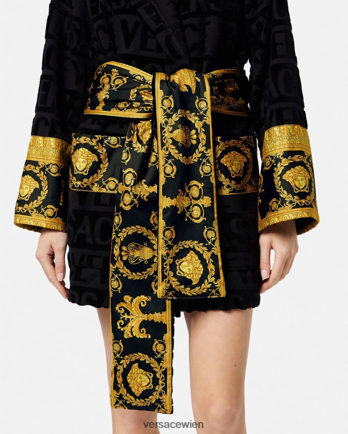 Schwarz allover kurzer Bademantel Versace Frauen Unterwäsche und Strandbekleidung 8N4XJD1083
