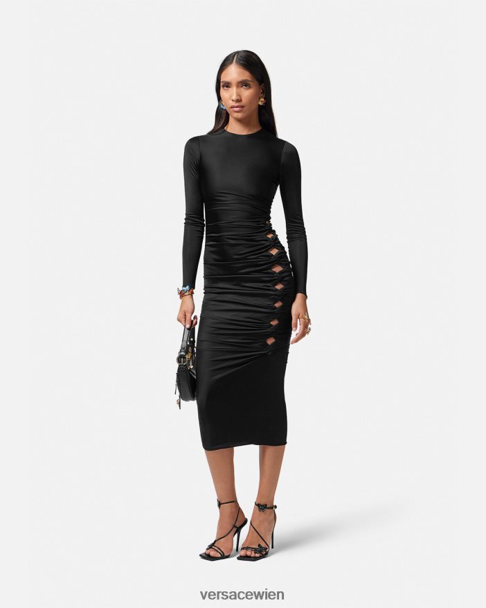 Schwarz geknotetes Midikleid Versace Frauen Kleidung 8N4XJD23