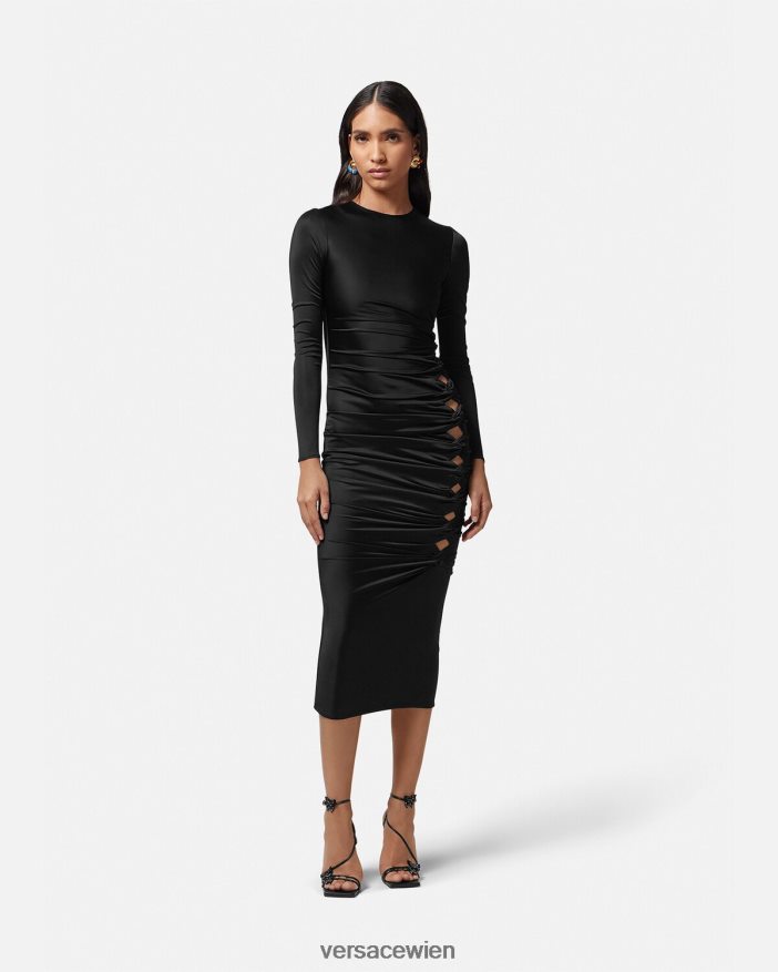 Schwarz geknotetes Midikleid Versace Frauen Kleidung 8N4XJD23