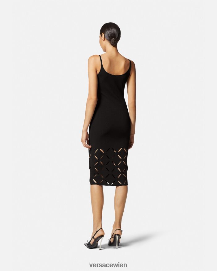 Schwarz geschlitztes Midikleid aus Strick Versace Frauen Kleidung 8N4XJD49