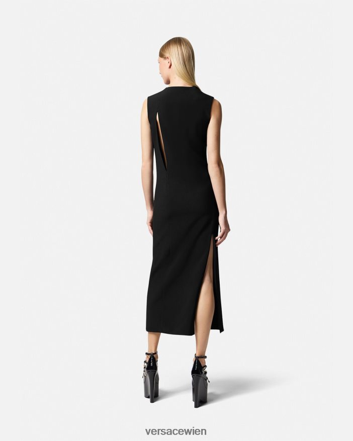 Schwarz Ärmelloses Midikleid mit Schlitz Versace Frauen Kleidung 8N4XJD46