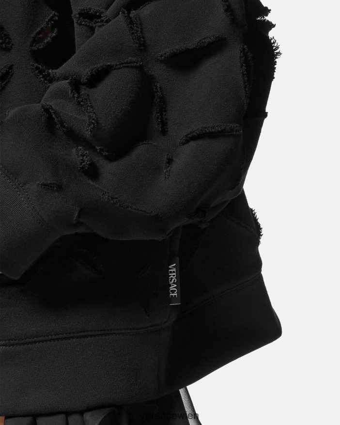 Schwarz Übergroßer Kapuzenpullover mit Schlitz und Distressed-Effekt Versace Frauen Kleidung 8N4XJD142