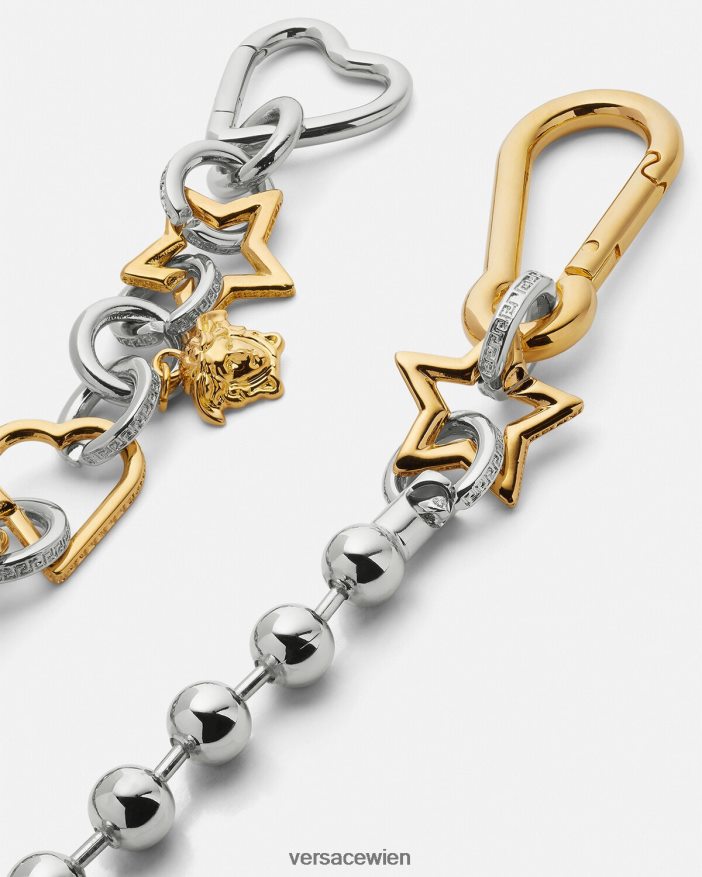 Silber Gold Ausgefallener Gürtel mit Kettenschlaufe Versace Frauen Kleidung 8N4XJD218