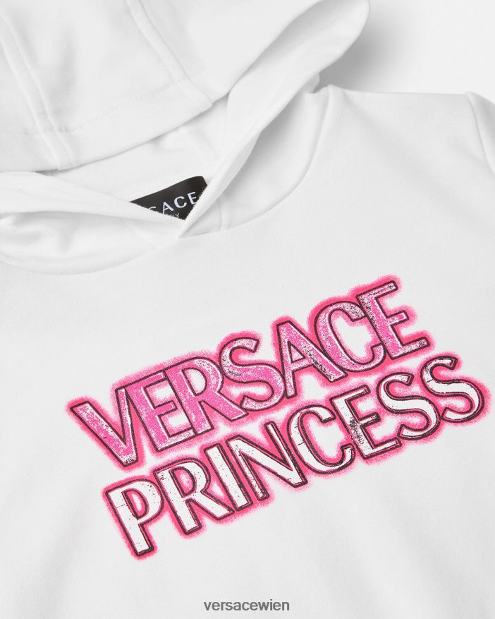 Weiß Baby-Kapuzenpullover mit „Prinzessin“-Logo Versace Kinder Kleidung 8N4XJD1868