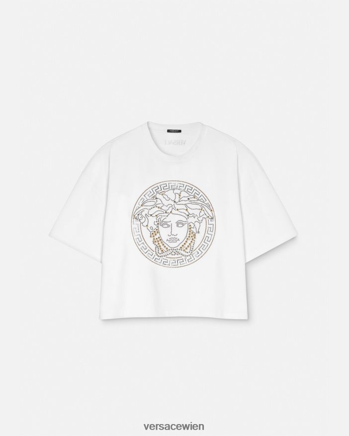 Weiß Crop-Top mit Medusa und Nieten Versace Frauen Kleidung 8N4XJD154