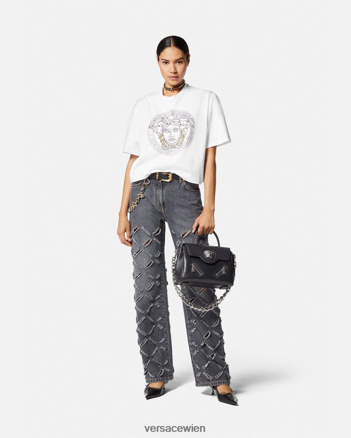 Weiß Crop-Top mit Medusa und Nieten Versace Frauen Kleidung 8N4XJD154