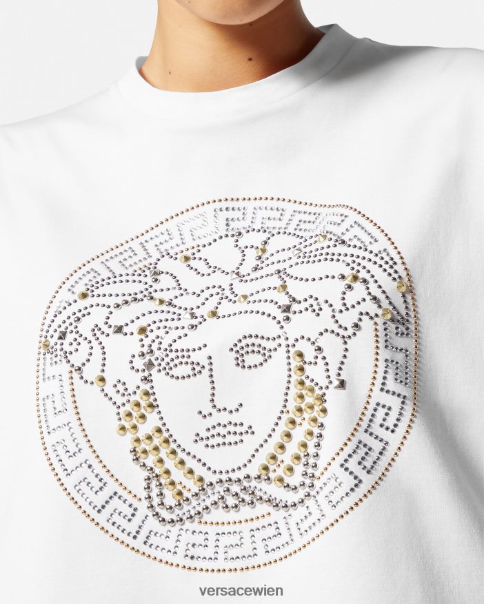 Weiß Crop-Top mit Medusa und Nieten Versace Frauen Kleidung 8N4XJD154