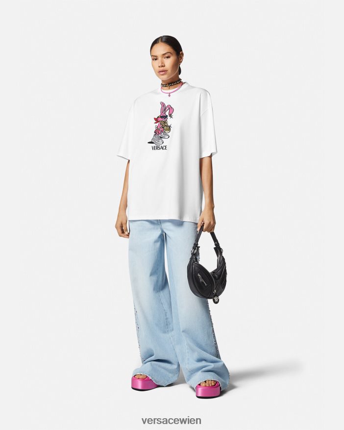 Weiß Frühlingsfest-Kaninchen-T-Shirt Versace Frauen Kleidung 8N4XJD148