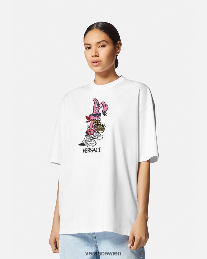 Weiß Frühlingsfest-Kaninchen-T-Shirt Versace Frauen Kleidung 8N4XJD148