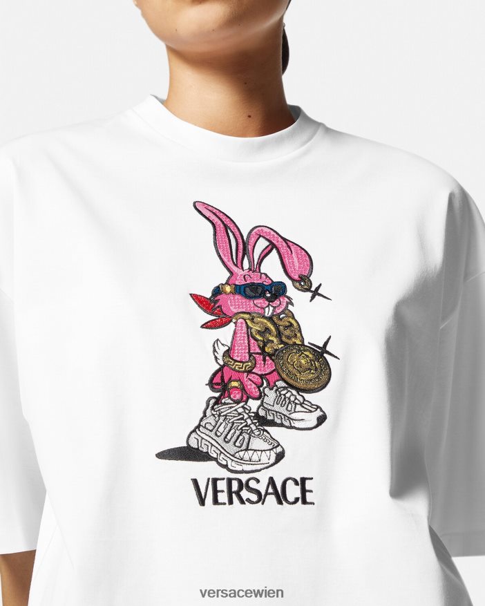 Weiß Frühlingsfest-Kaninchen-T-Shirt Versace Frauen Kleidung 8N4XJD148