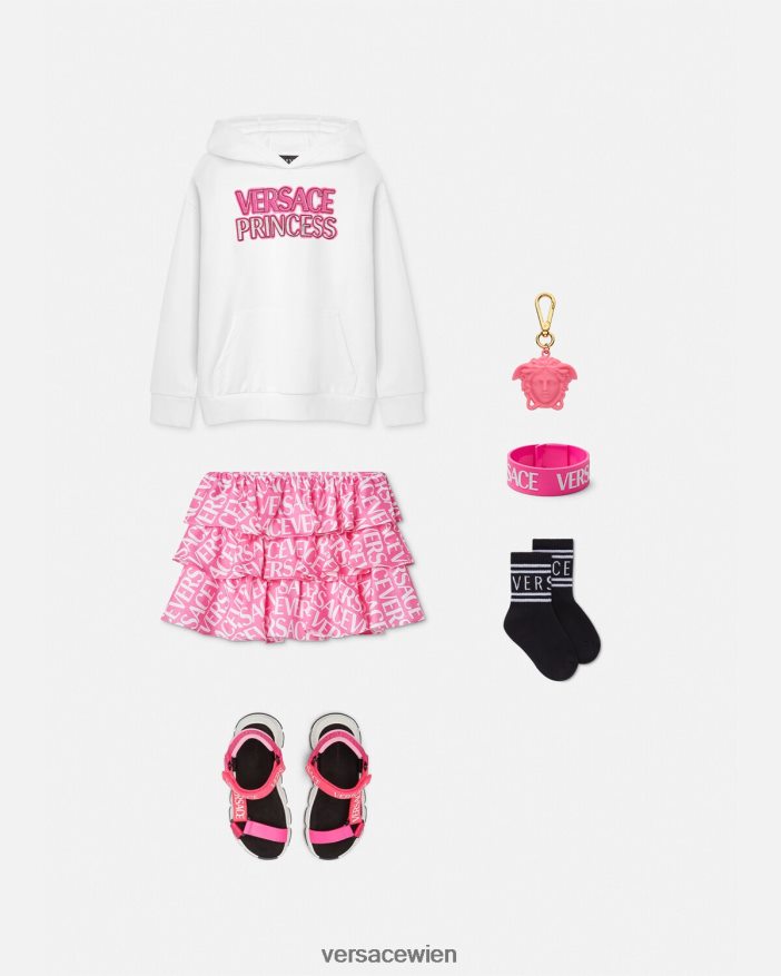 Weiß Kapuzenpullover mit „Prinzessin“-Logo Versace Kinder Kleidung 8N4XJD1973