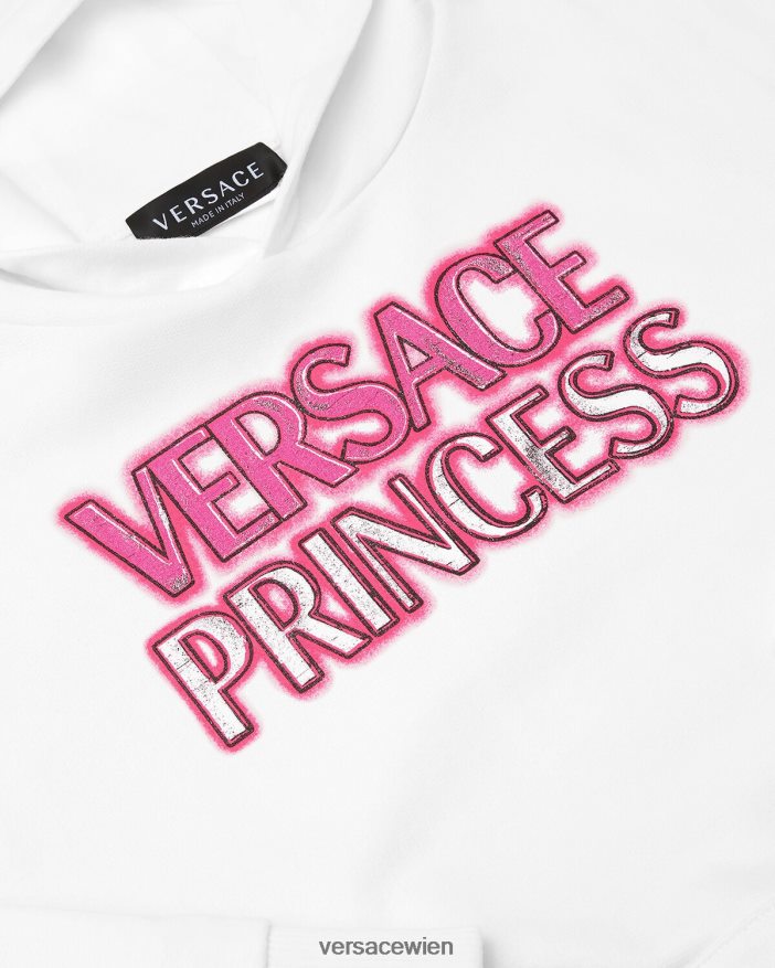 Weiß Kapuzenpullover mit „Prinzessin“-Logo Versace Kinder Kleidung 8N4XJD1973