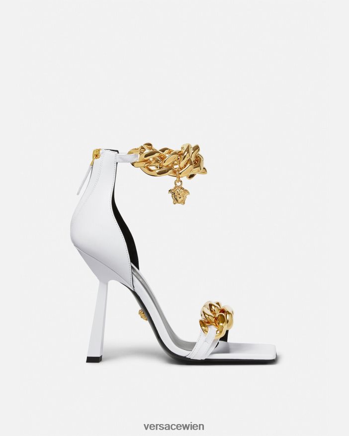 Weiß Sandaletten mit Medusa-Kette und hohem Absatz Versace Frauen Schuh 8N4XJD446