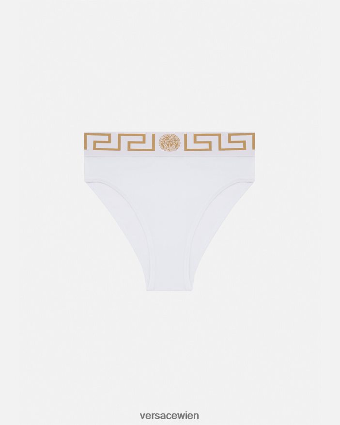 Weiß Slip mit hohem Beinausschnitt und Greca-Bordüre Versace Frauen Unterwäsche und Strandbekleidung 8N4XJD1056