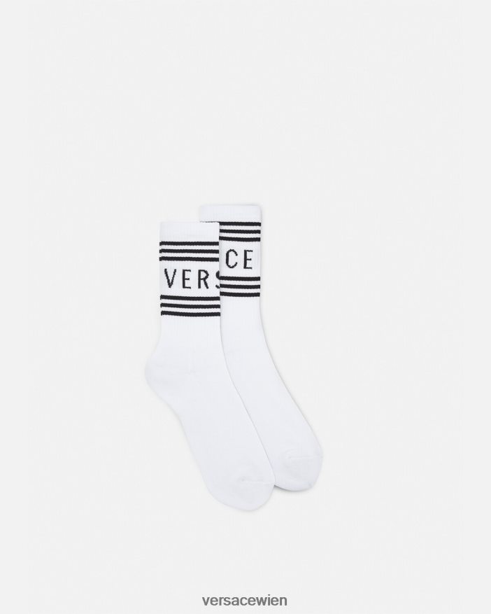 Weiß Socken mit Vintage-Logo Versace Frauen Unterwäsche und Strandbekleidung 8N4XJD1100