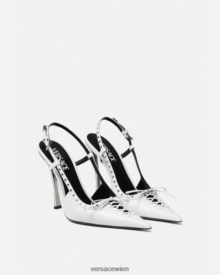 Weiß Spitze Slingback-Pumps mit Schnürung Versace Frauen Schuh 8N4XJD383