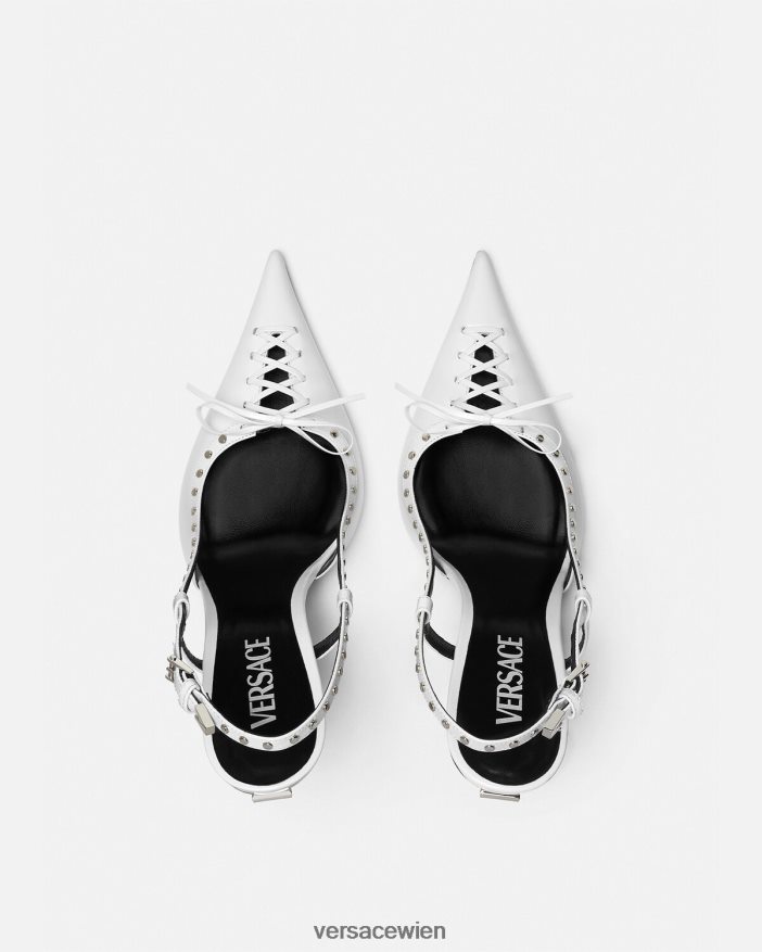 Weiß Spitze Slingback-Pumps mit Schnürung Versace Frauen Schuh 8N4XJD383