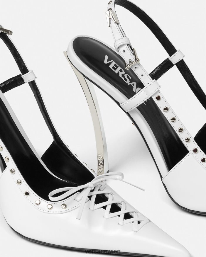 Weiß Spitze Slingback-Pumps mit Schnürung Versace Frauen Schuh 8N4XJD383
