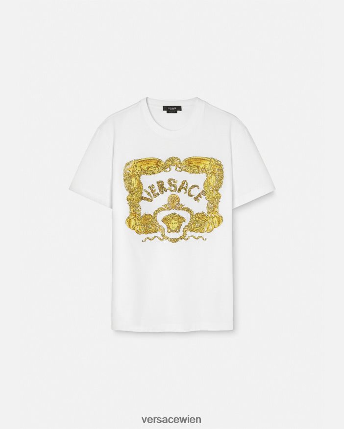 Weiß T-Shirt im Barockstil mit Muschelstickerei Versace Männer Kleidung 8N4XJD1364