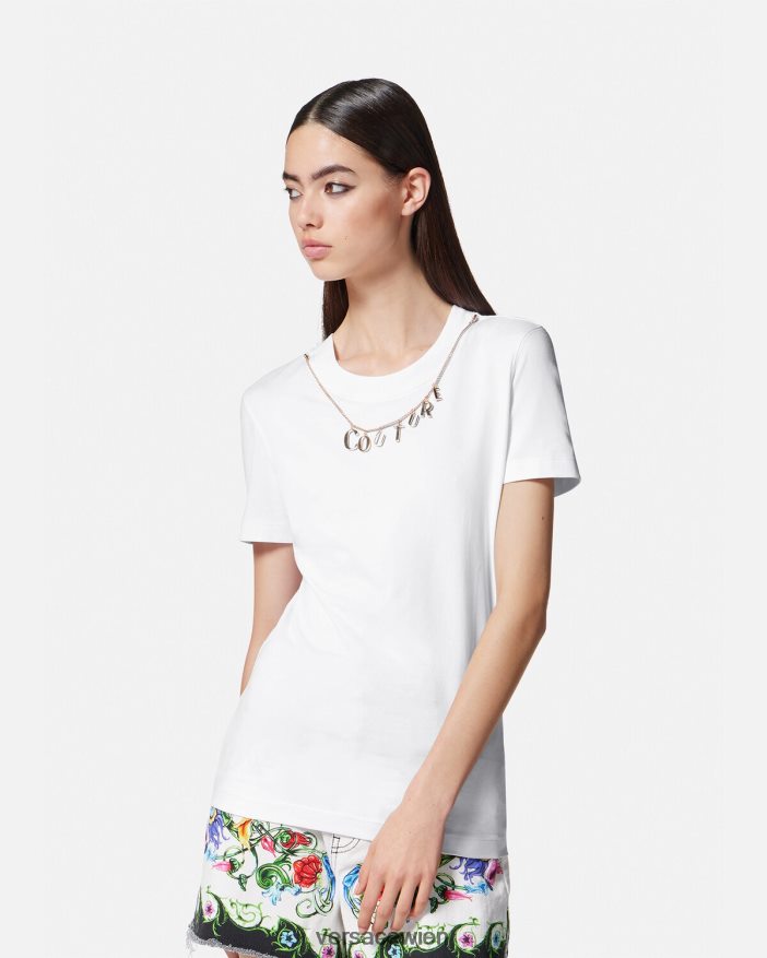 Weiß T-Shirt mit Anhängern Versace Frauen Kleidung 8N4XJD2220