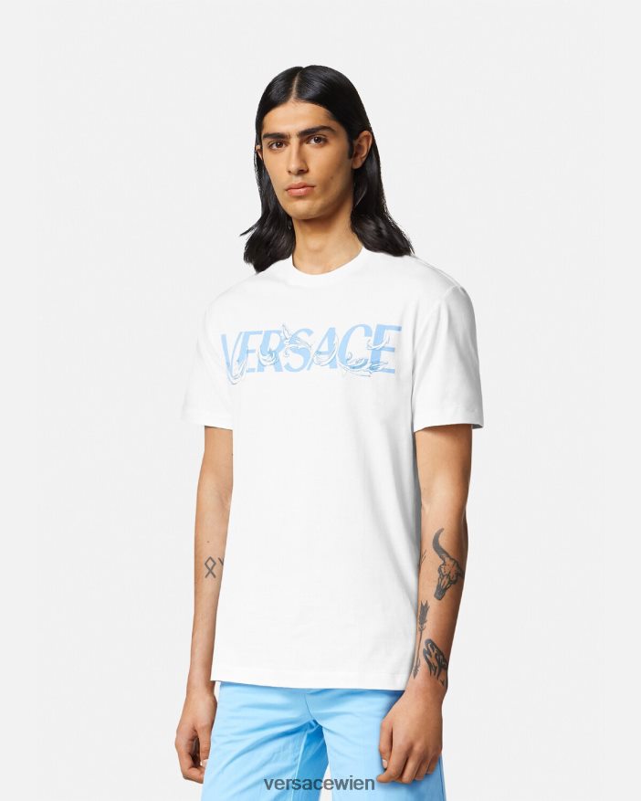 Weiß T-Shirt mit Barocco-Silhouette-Logo Versace Männer Kleidung 8N4XJD1366