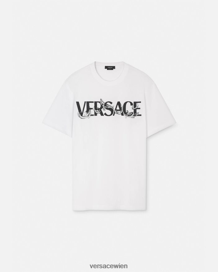 Weiß T-Shirt mit Barocco-Silhouette-Logo Versace Männer Kleidung 8N4XJD1379