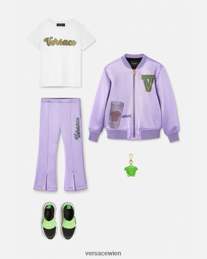 Weiß T-Shirt mit Kristalllogo Versace Kinder Kleidung 8N4XJD2020