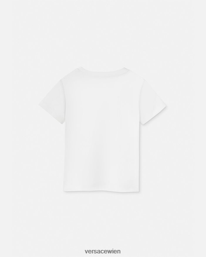 Weiß T-Shirt mit Kristalllogo Versace Kinder Kleidung 8N4XJD2020