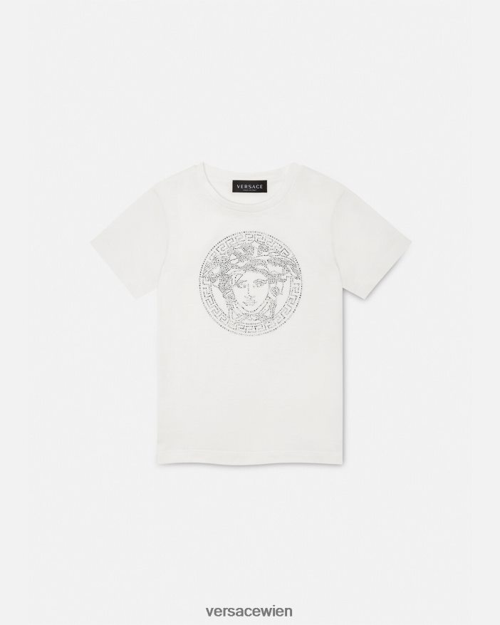 Weiß T-Shirt mit Kristallmedusa Versace Kinder Kleidung 8N4XJD1964