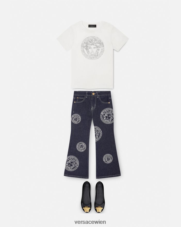 Weiß T-Shirt mit Kristallmedusa Versace Kinder Kleidung 8N4XJD1964