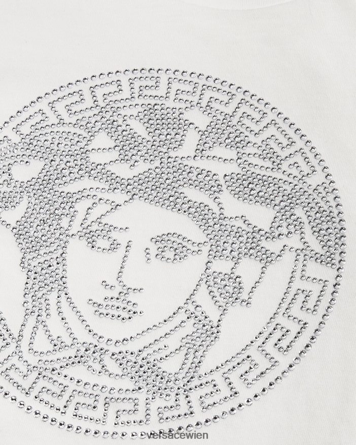Weiß T-Shirt mit Kristallmedusa Versace Kinder Kleidung 8N4XJD1964